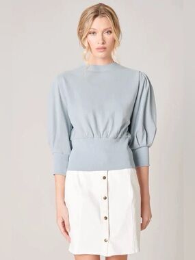 Sugar Lips Dusty Blue Puff Sleeve Top cropped Dolman Sleeves Shoulder pads 80s